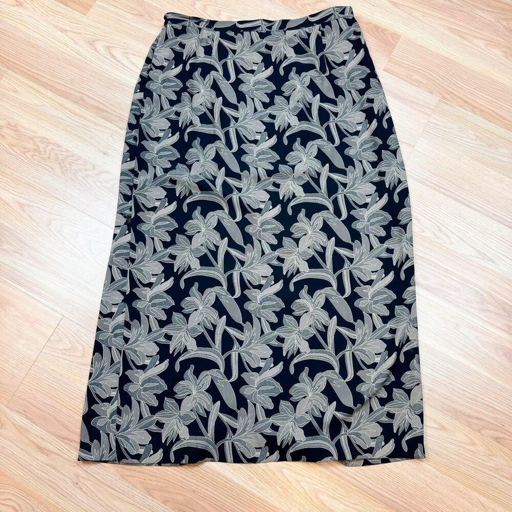 Women’s Vintage Maxi Skirt Size 16 Black Floral Tropical 90s 80s Boho Festival